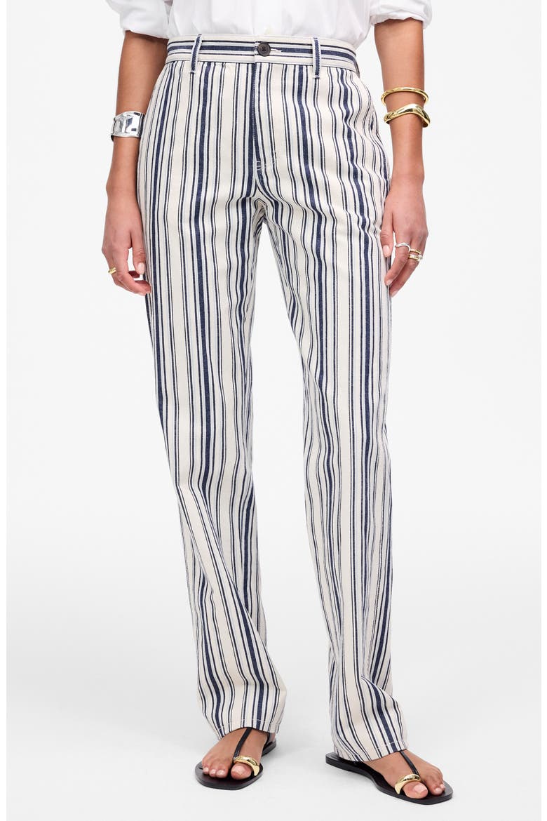 The Dean Stripe Easy Straight Leg Cotton & Linen Pants, Main, color, VINTAGE IVORY