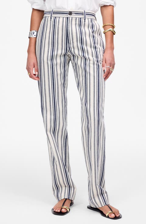 The Dean Stripe Easy Straight Leg Cotton & Linen Pants