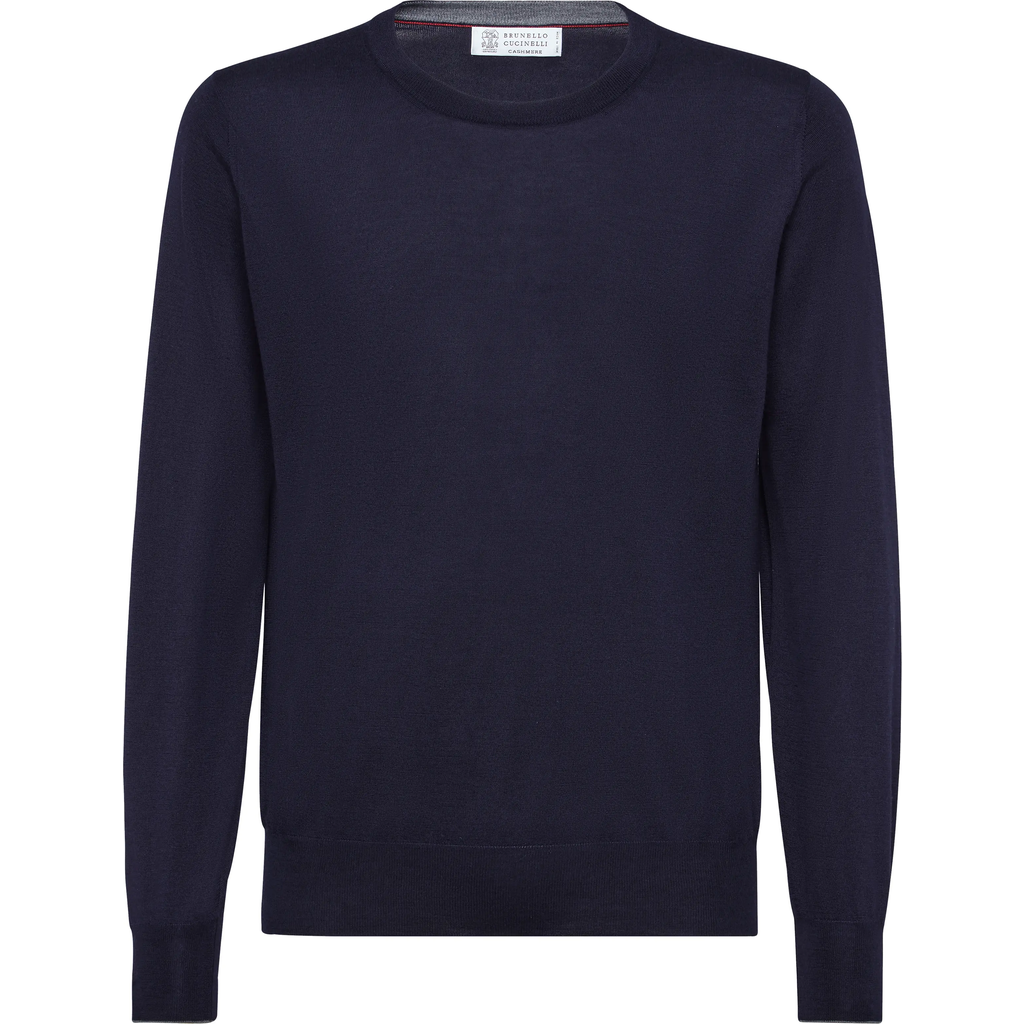 Brunello Cucinelli Wool Cashmere Crewneck Sweater In Navy Blue