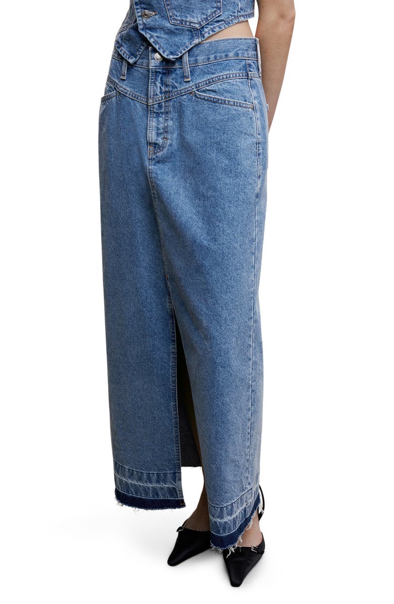 MANGO Denim Maxi Skirt, Main, color, Medium Blue