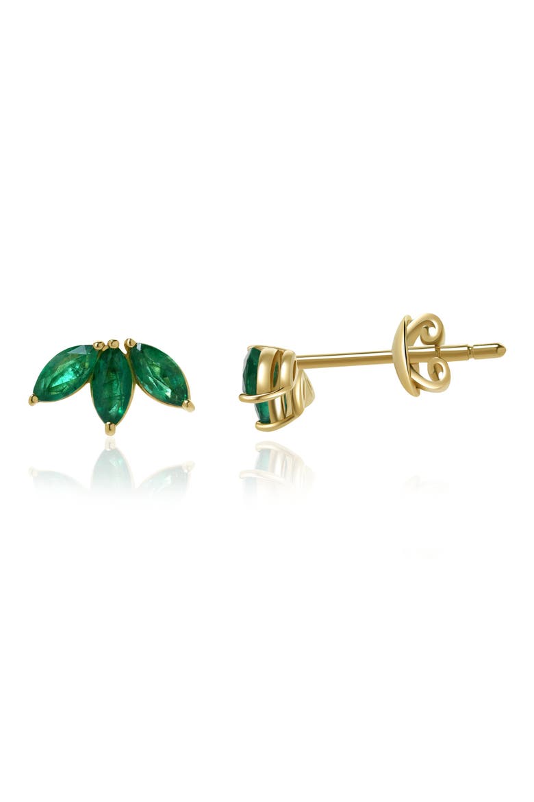Emerald Marquise Cluster Stud Earrings, Main, color, 14K YELLOW GOLD