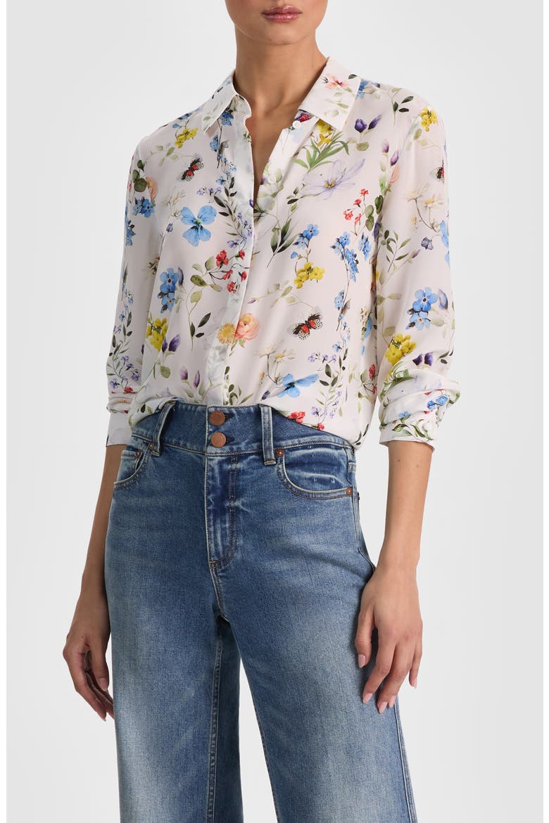 Willa Floral Silk Button-Up Shirt, Main, color, TWISTING VINES OFF WHITE