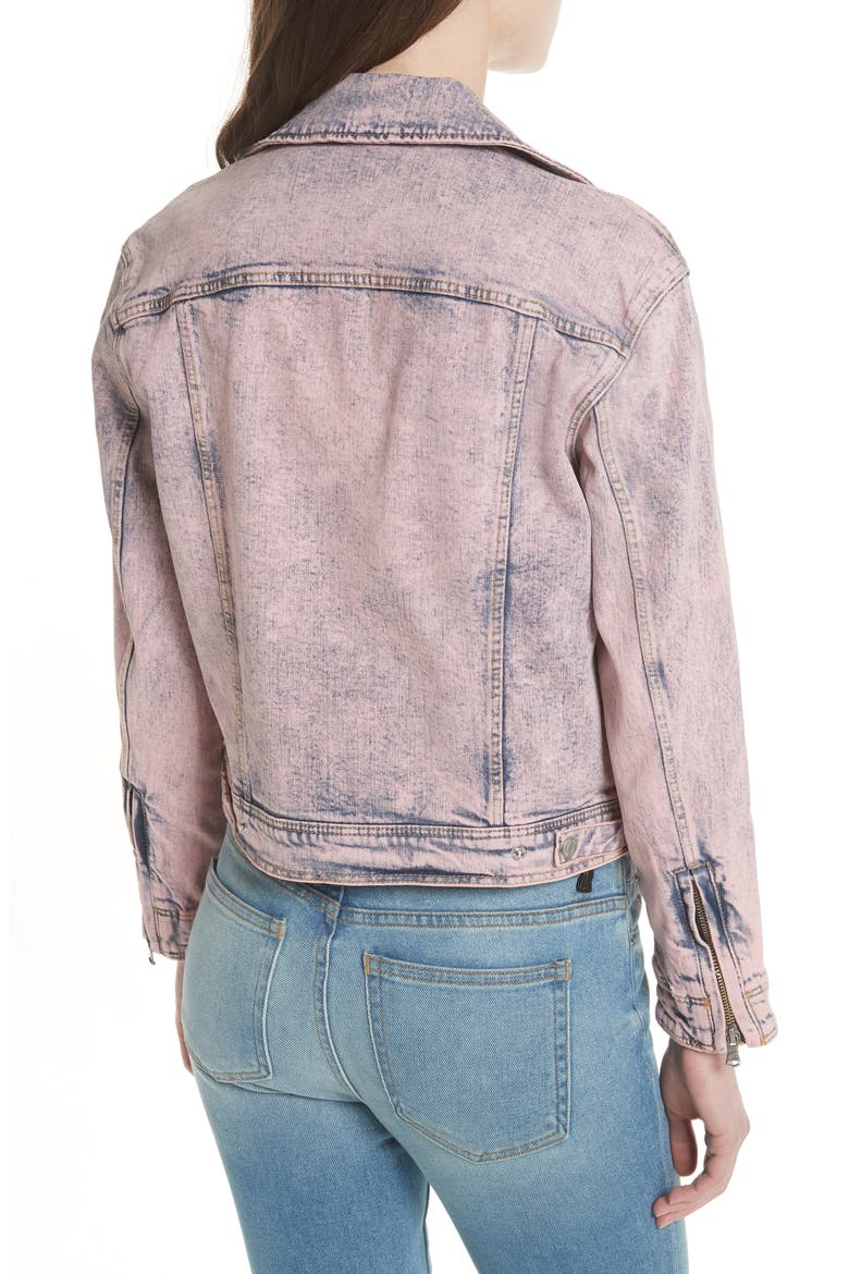 Denim Moto Jacket, Alternate, color, PINK OVERDYED ACID WASH