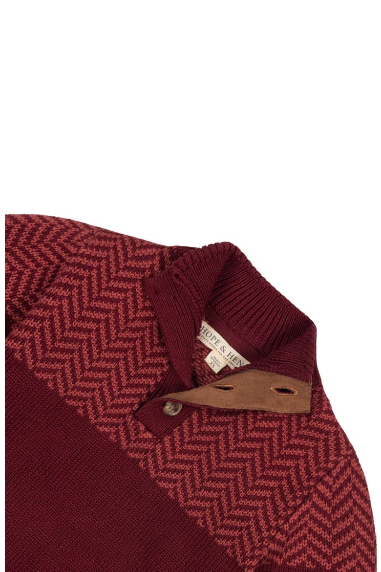 Baby Boys' Organic Intarsia Yoke Mock Neck Sweater, Infant, Alternate, color, Oxblood Herringbone