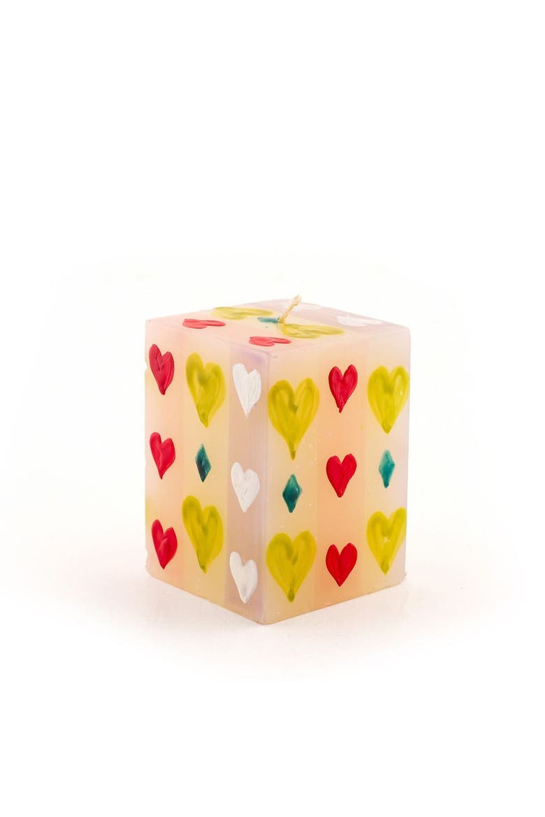 Pastel Hearts Painted Cube Candle, Main, color, Pastel Hearts - 2x2x3"