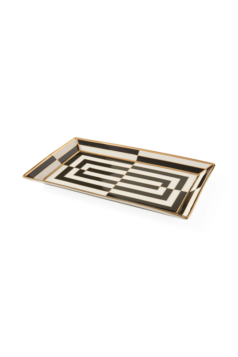 Op Art Rectangle Serving Tray, Alternate, color, Black / White / Gold