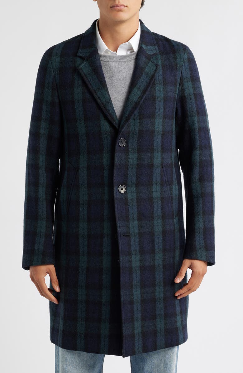 PS Paul Smith Tartan Wool Topcoat, Alternate, color, Black/ Blue/ Green