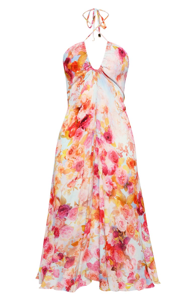 L'AGENCE Cheri Soft Cloud Floral Cover-Up Halter Dress, Alternate, color, Pink
