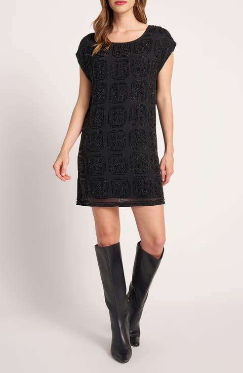 Beaded Cap Sleeve Shift Minidress