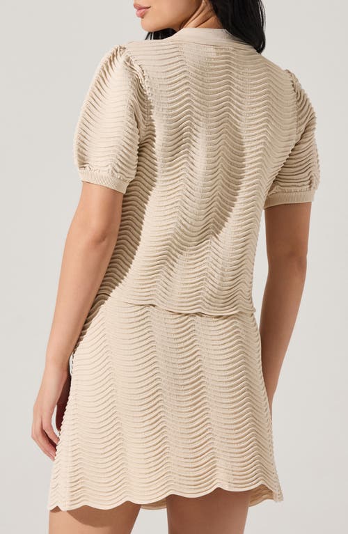 Astr The Label Perrine Short Sleeve Pointelle Cardigan In Neutral