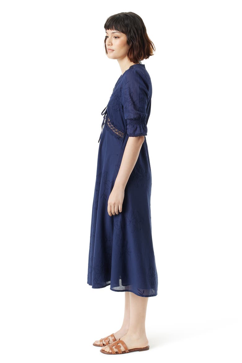 Dasie Lace Detail Cotton Midi Dress, Alternate, color, NAVY