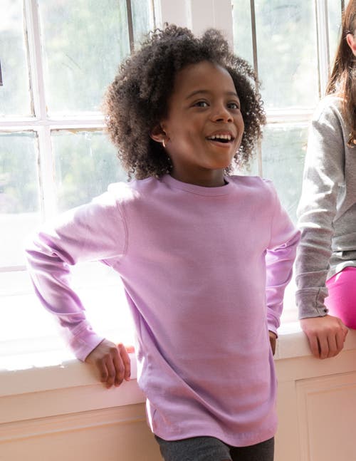 Leveret Kids Long Sleeve T-shirt, 100% Cotton, Solid Colors In Purple