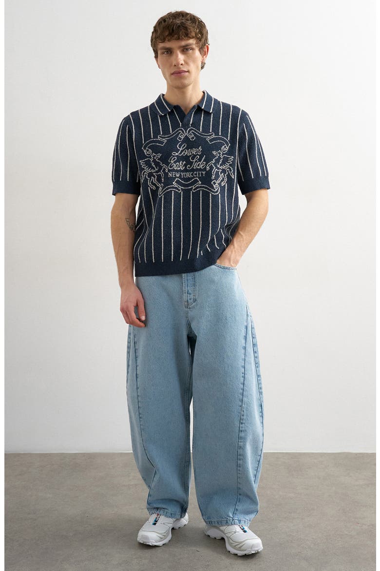 Lower East Side Johnny Collar Jacquard Polo Sweater, Alternate, color, NAVY