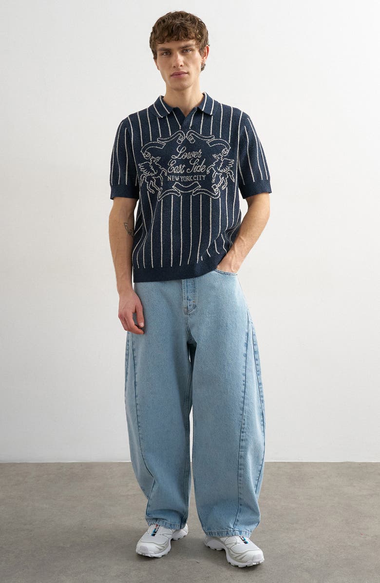 Topman Lower East Side Johnny Collar Jacquard Polo Sweater, Alternate, color, Navy