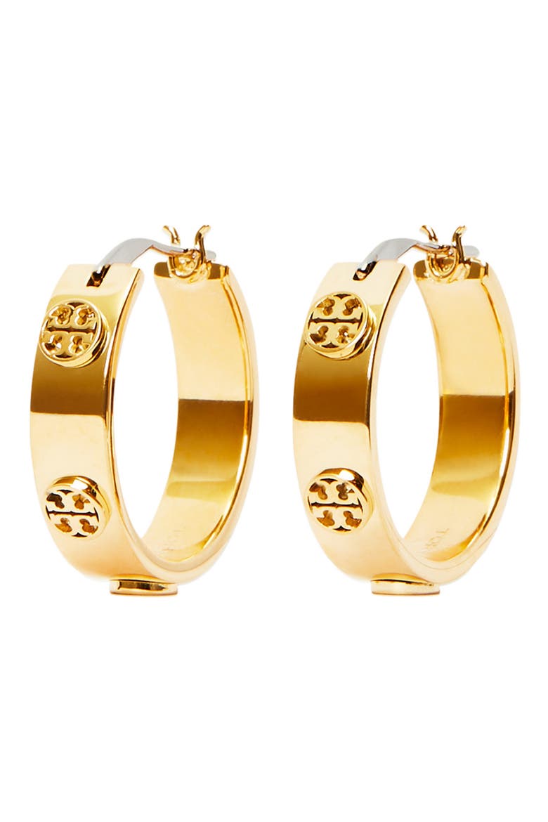 Thin Icon Hoop Earrings, Main, color, TORY GOLD