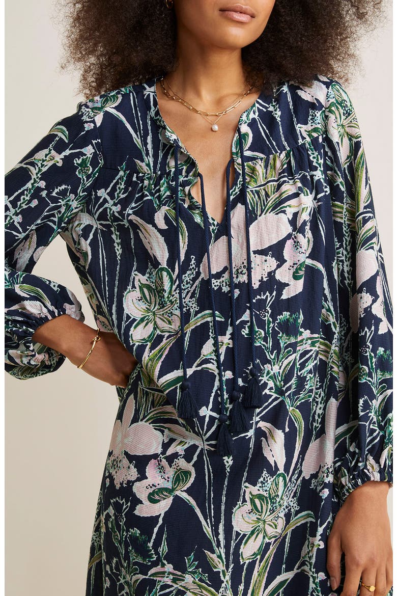 Floral Jacquard Long Sleeve Shift Dress, Alternate, color, WILD FLORAL - NAVY