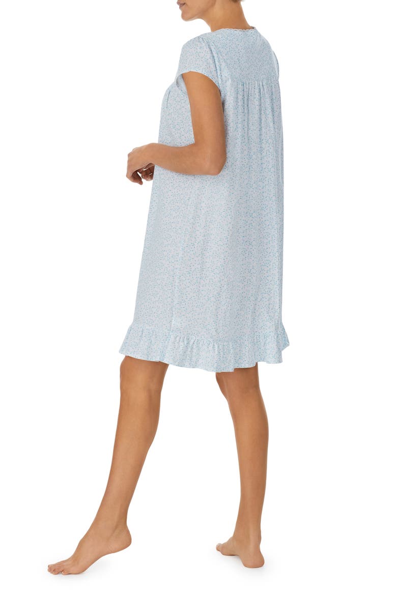 Floral Cotton Short Nightgown, Alternate, color, AQUA/ PRT