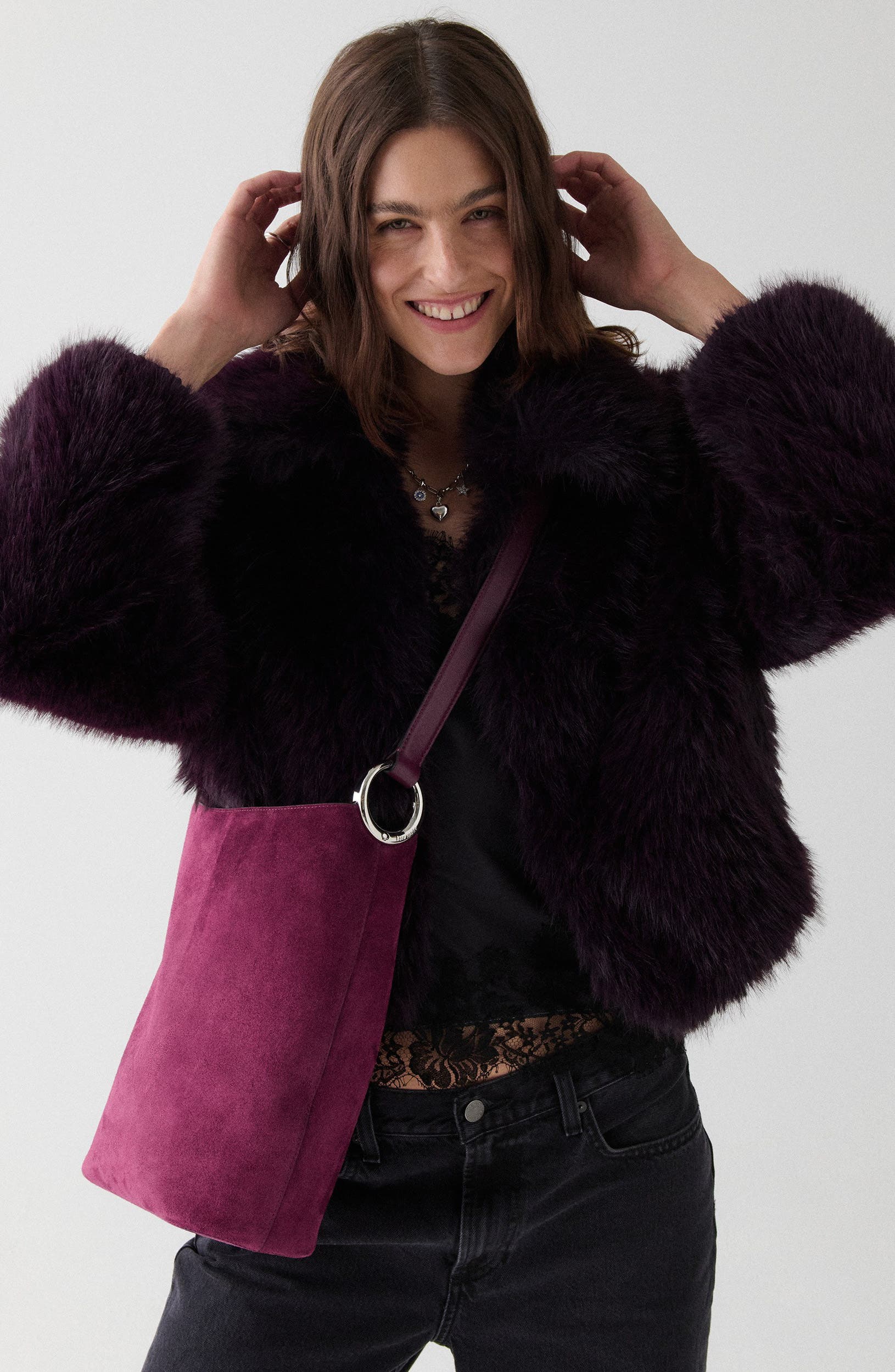 halo suede bucket bag, Alternate, color, PURPLE AGATE