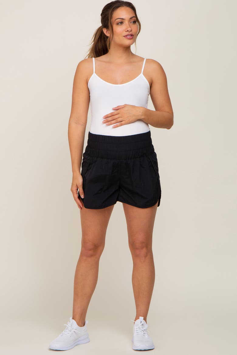 Curved Hem Active Shorts, Alternate, color, Black