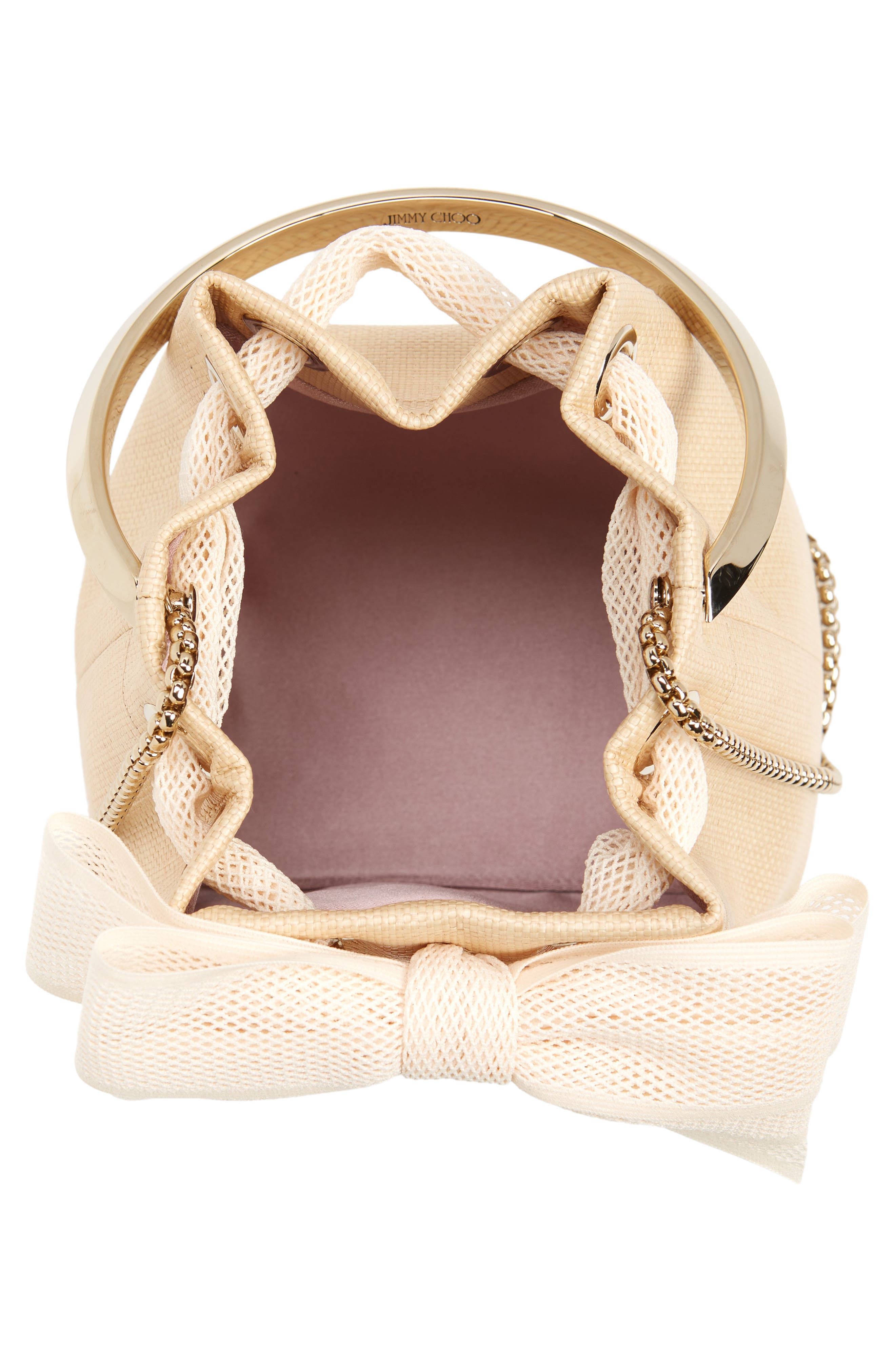 Jimmy Choo Bon Bon Bow Raffia Bucket Bag, Alternate, color, 