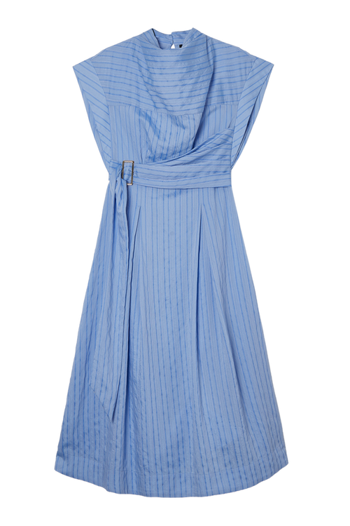 Karen Millen Belted Woven Midi Shirt Dress In Blue