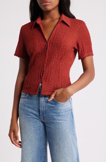 Astr The Label Puckered Short Sleeve Top In Rust