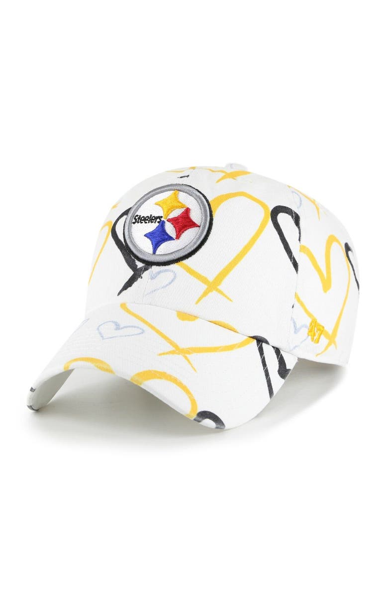 '47 Girls Youth '47 White Pittsburgh Steelers Adore Clean Up Adjustable Hat, Main, color, 