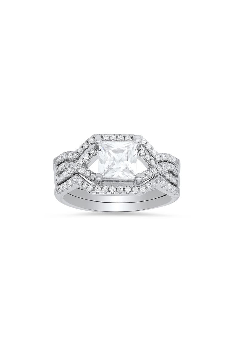 3-Piece Sterling Silver Princess Cut Cubic Zirconia Ring Set, Main, color, SILVER