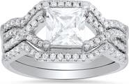 Queen Jewels 3-Piece Sterling Silver Princess Cut Cubic Zirconia Ring Set