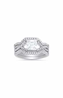 Queen Jewels 3-Piece Sterling Silver Princess Cut Cubic Zirconia Ring Set