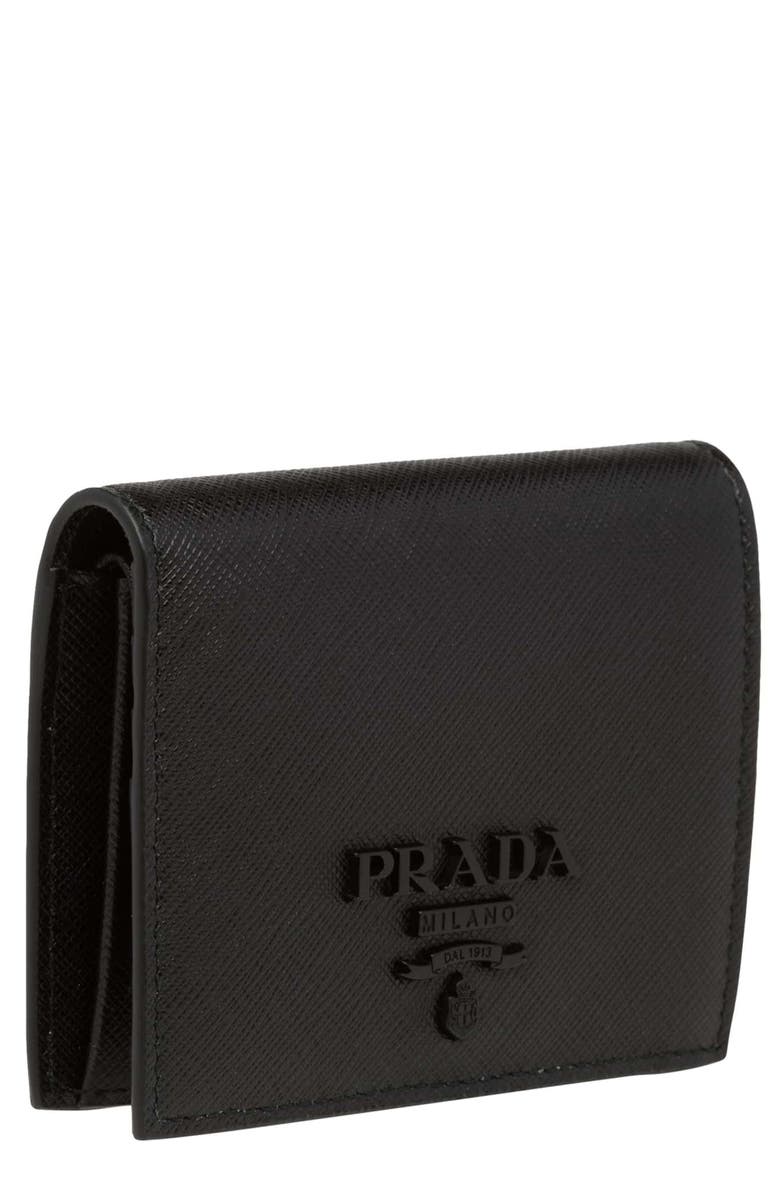 Prada Monochromatic Logo Saffiano Leather Wallet, Main, color, 