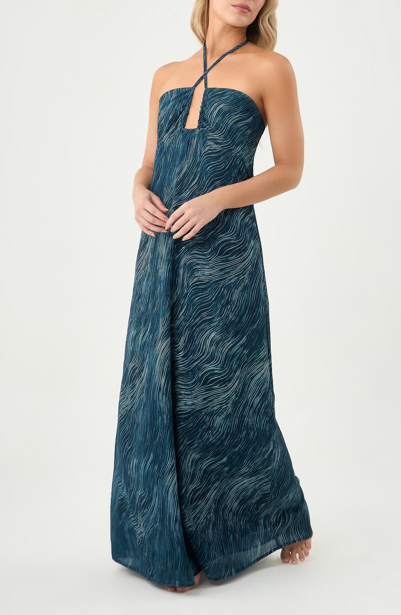 BOAMAR Tess Halter Cover-Up Maxi Sundress, Main, color, Teal Green