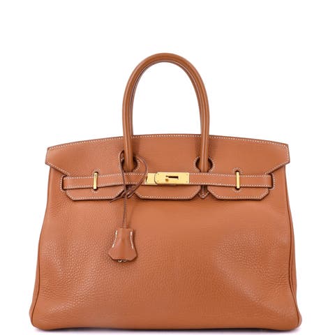 Birkin Handbag Brown Clemence with Gold Hardware 35