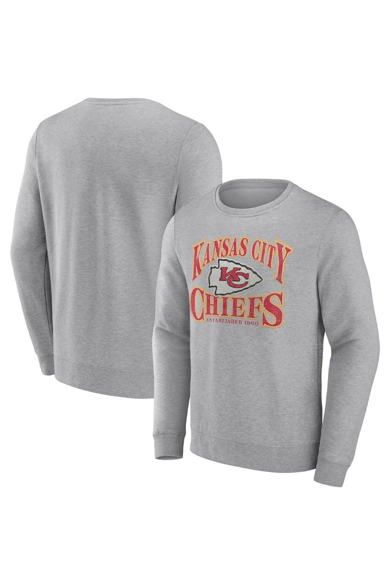 Men's Fanatics Branded Heathered Charcoal Kansas City Chiefs Playability Pullover Sweatshirt, Main, color, Heather Gray