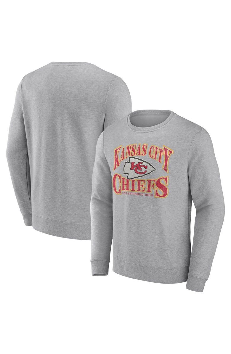 FANATICS Men's Fanatics Branded Heathered Charcoal Kansas City Chiefs Playability Pullover Sweatshirt, Main, color, Heather Gray