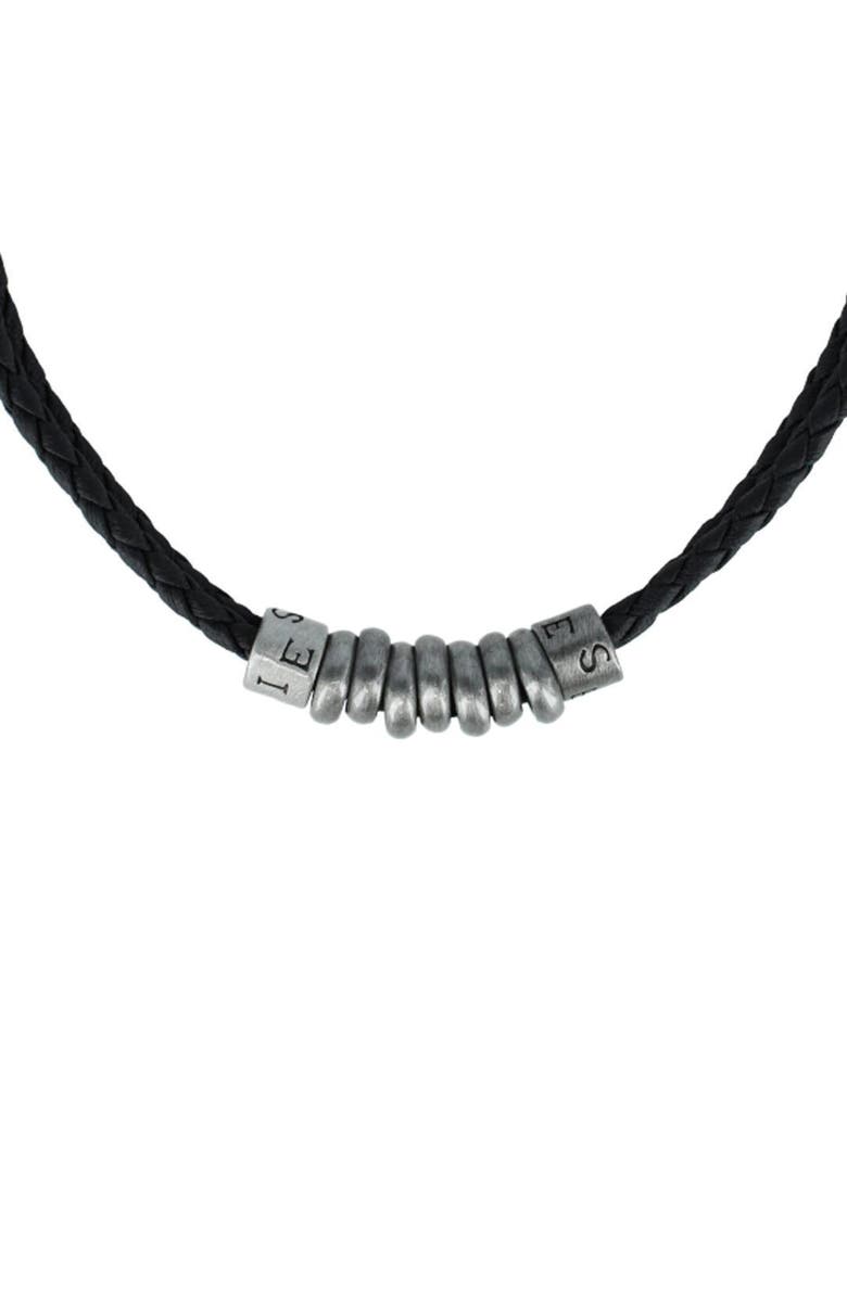 Trafalgar DaVinci Vegan Leather Metal Bead and Ring Necklace, Alternate, color, Black