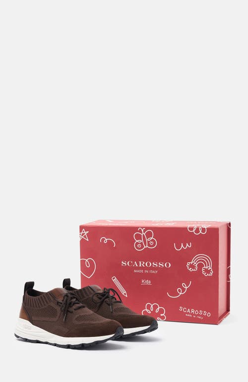 Scarosso Knit-textured Lace-up Sneakers In Brown
