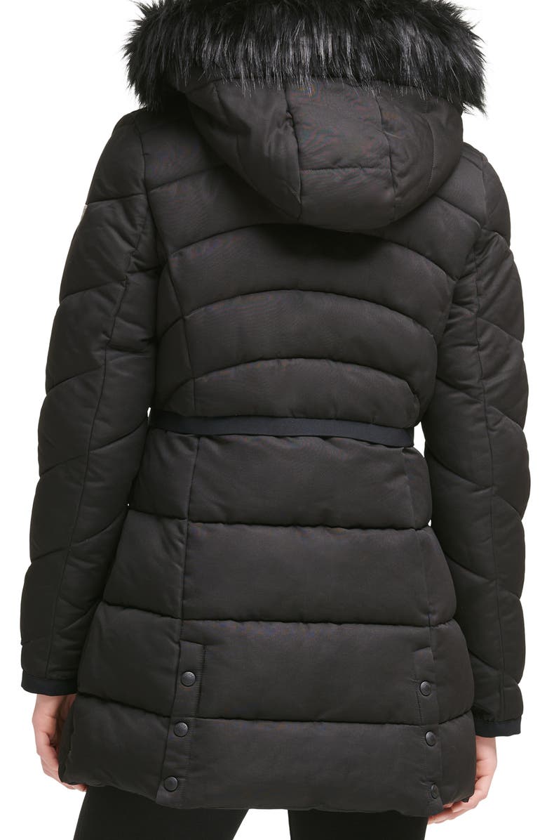 GUESS Faux Fur Trim Hooded Puffer Jacket, Alternate, color, 