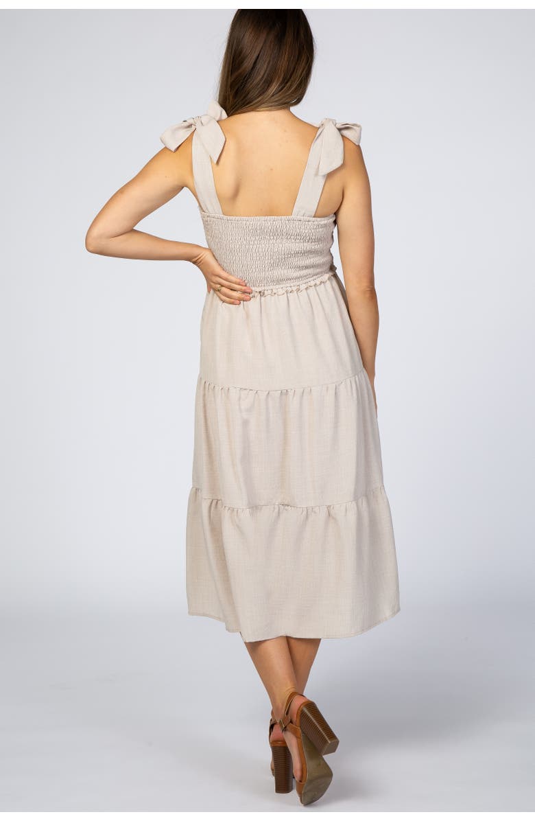 PinkBlush Bow Strap Tiered Midi Dress, Alternate, color, Beige