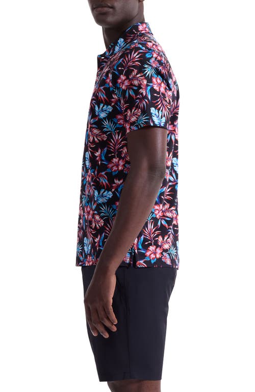 Bugatchi Hendrix Digital Tropical Floral Print Pima Cotton Polo In Black