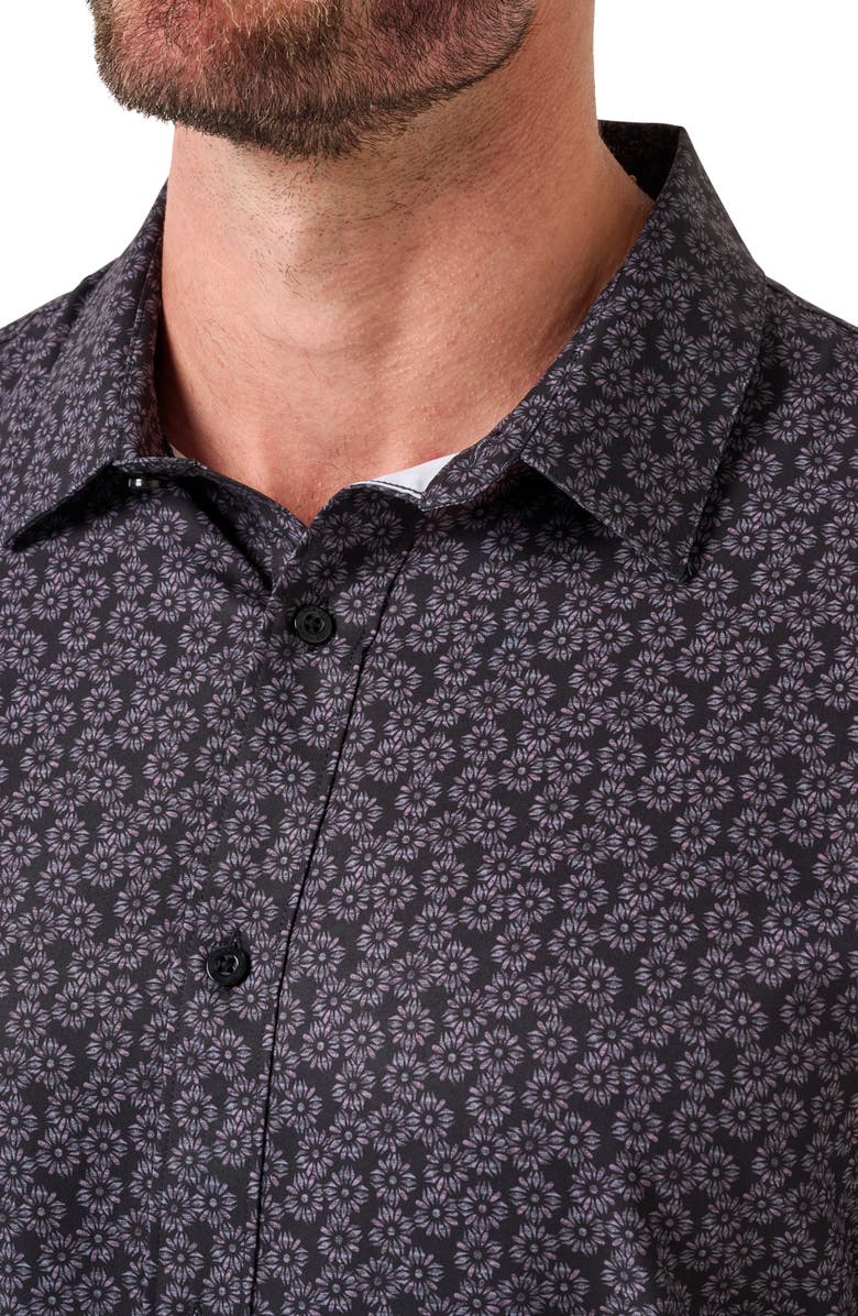 TravisMathew Techwoven Sunlight Floral Short Sleeve Performance Button-Up Shirt, Alternate, color, Black