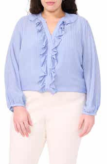 Halogen® Ruffle Placket Button-Up Shirt