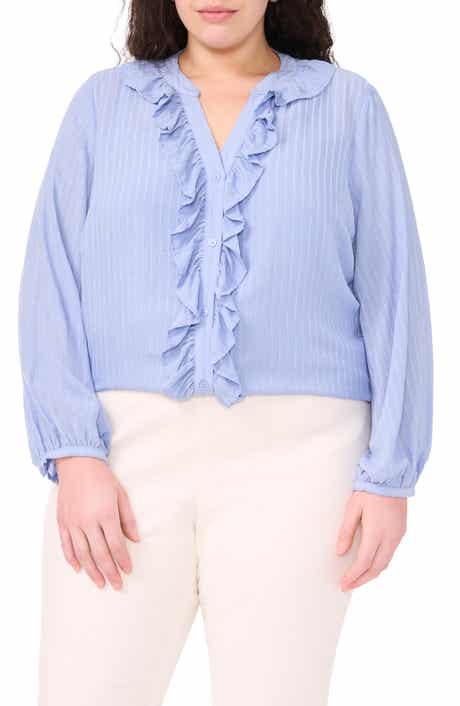 Halogen® Ruffle Placket Button-Up Shirt