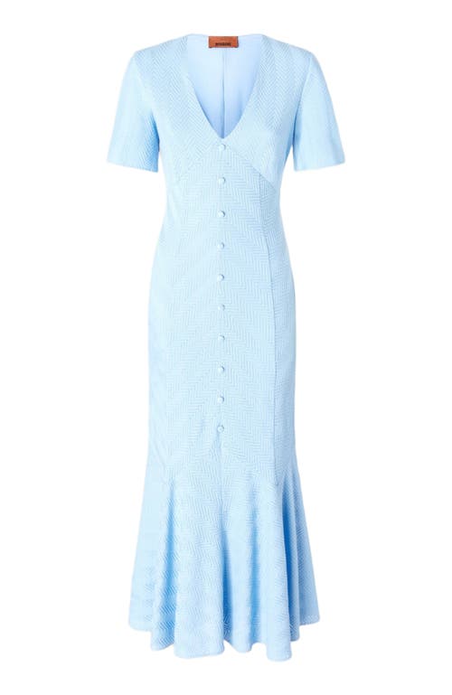 Missoni Long Dress In Cotton And Zigzag Viscose With Flared Hem In Light Blue