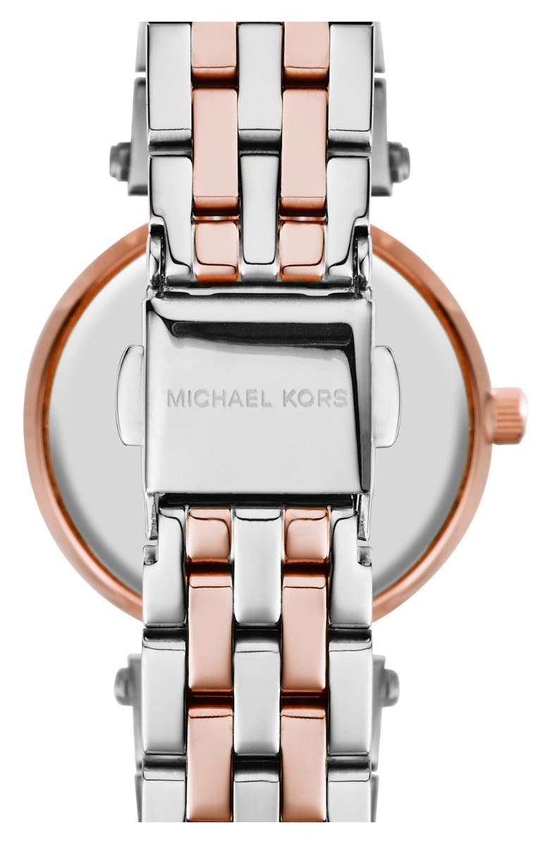 MICHAEL Michael Kors Michael Kors 'Petite Darci' Crystal Bezel Bracelet Watch, 26mm, Alternate, color, 2T Silver/Rose