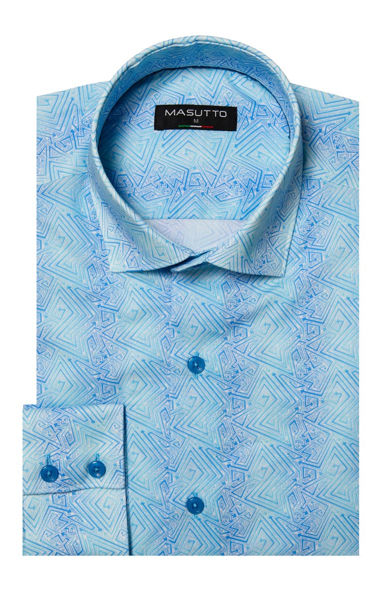 MASUTTO Faro Aqua Blue Geometric Pattern Button-Up Long Sleeve Shirt, Main, color, Turquaise