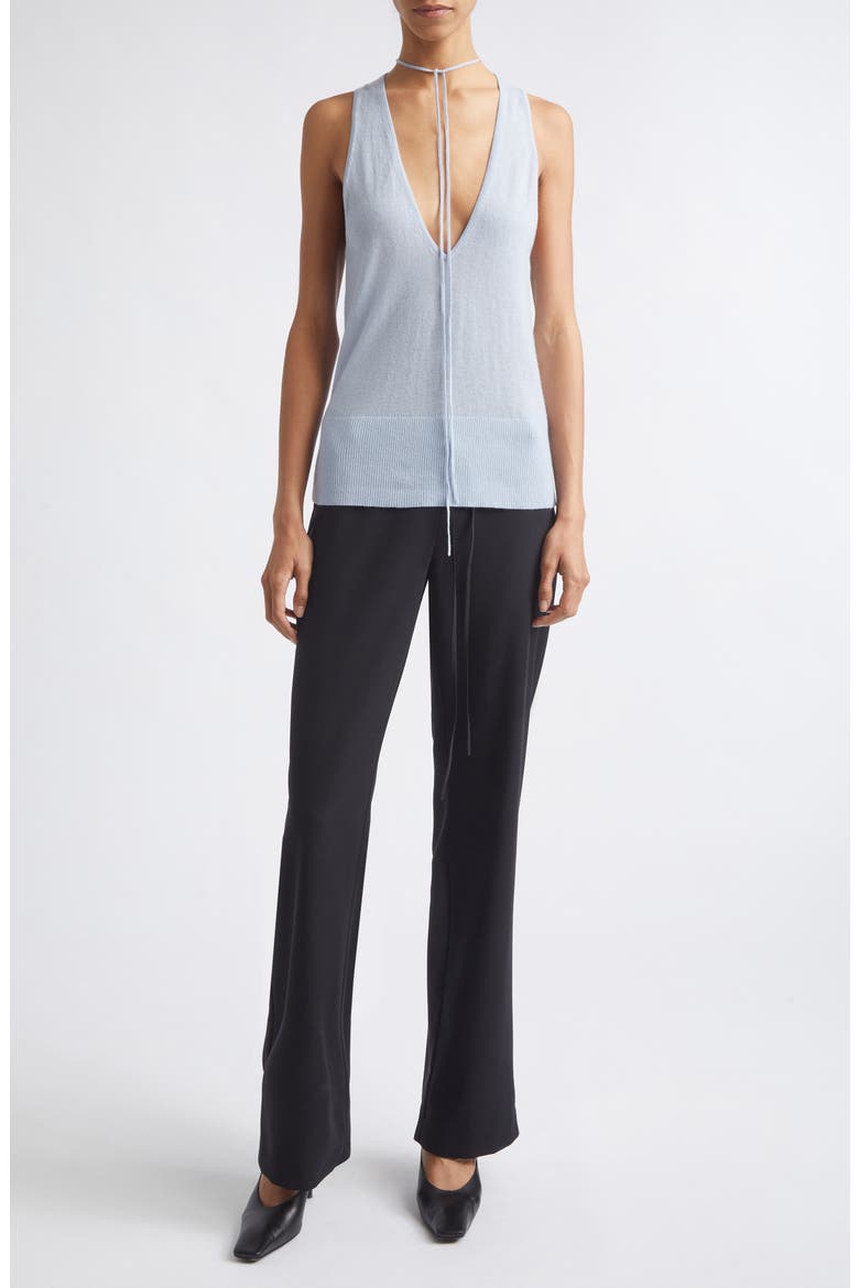 Plunge Neck Merino Wool Knit Tie Top, Alternate, color, LIGHT STEEL