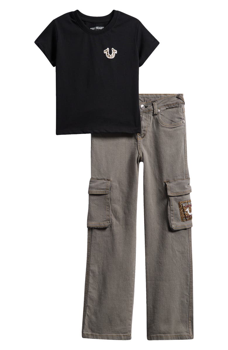 True Religion Kids' Graphic Knit T-Shirt & Cargo Pants Set, Main, color, Black
