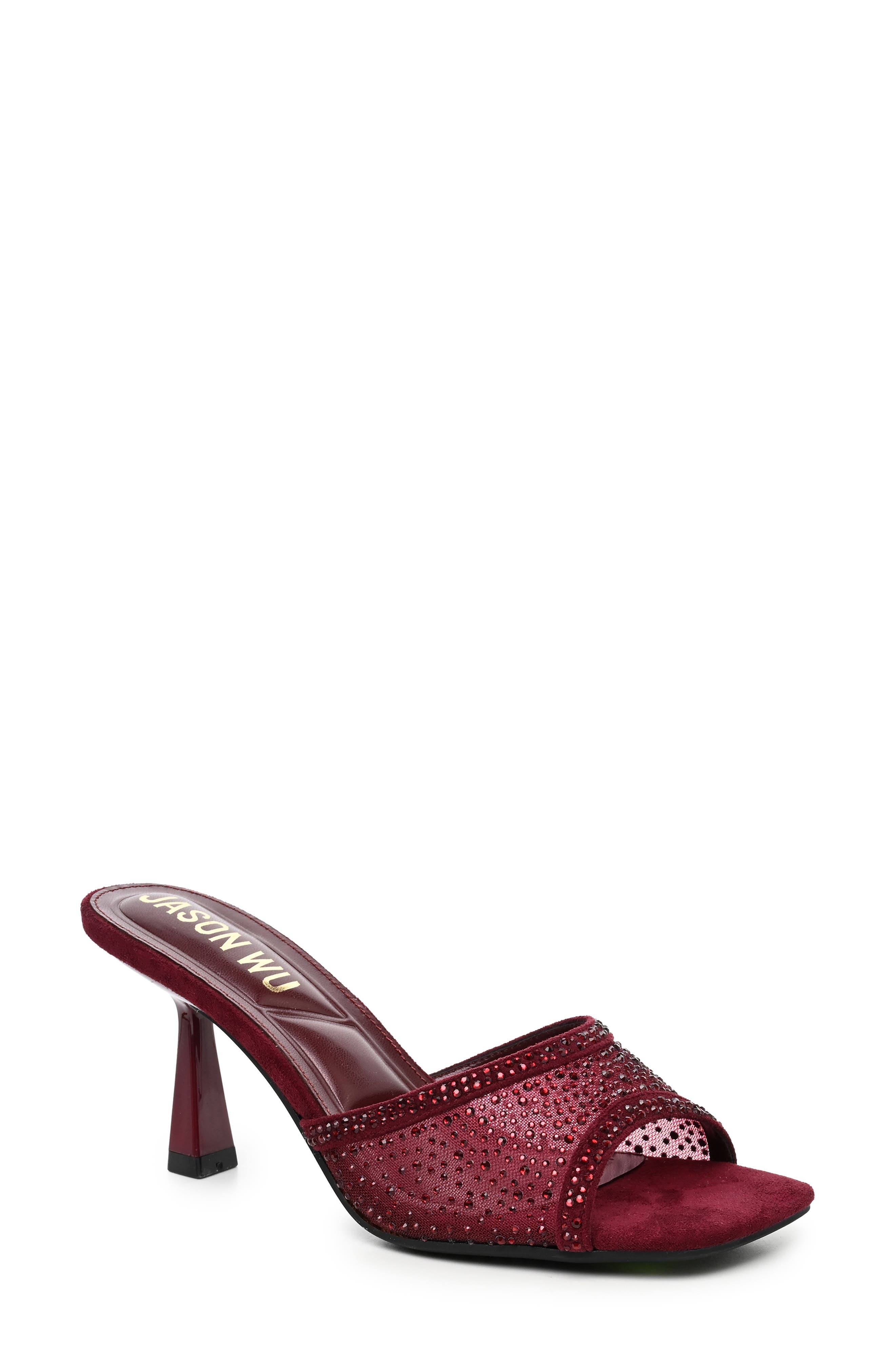 Rhinestone Slide Sandal, Main, color, BURGUNDY BLING