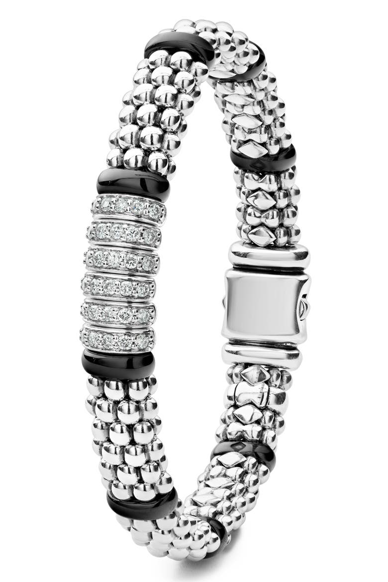 Black Caviar Diamond 6-Link Bracelet, Alternate, color, SILVER/ BLACK CERAMIC/ DIAMOND
